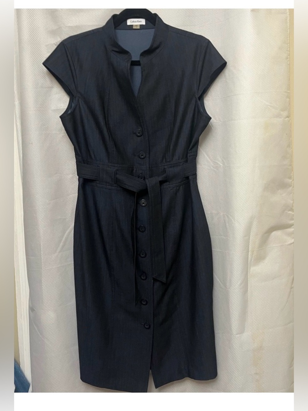 Calvin Klein Cap sleeve Button front Navy Jean Dress. 12. Great condition #5